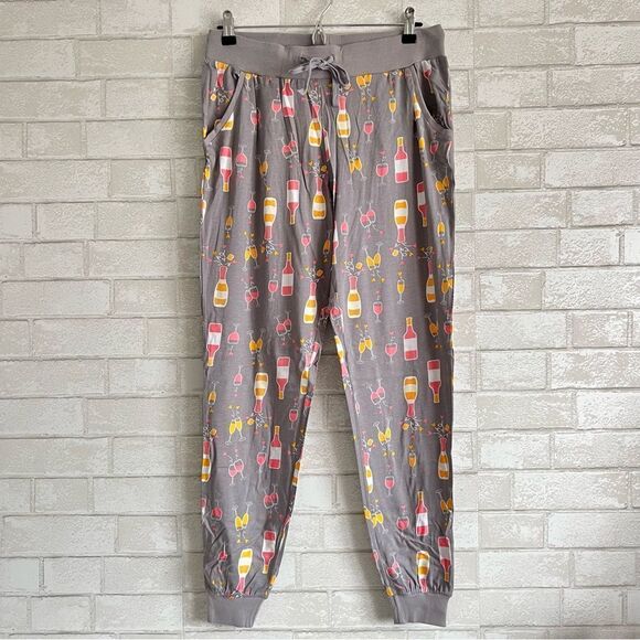 🍷 SERRA 🍷 wine champagne glass PJs pajamas set size M cotton gray pink - Picture 5 of 10